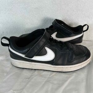 Nike Court Borough Low 2 Black Sneakers White Swoosh Hook Loop Size 3